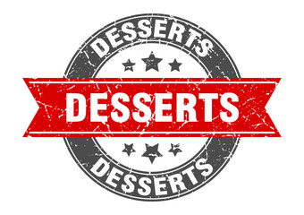 desserts round stamp with ribbon. label sign