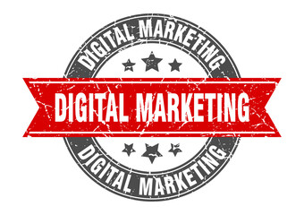 digital marketing round stamp with ribbon. label sign