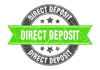 direct deposit round stamp with ribbon. label sign