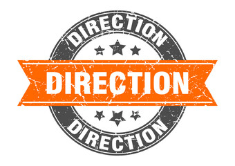 direction round stamp with ribbon. label sign