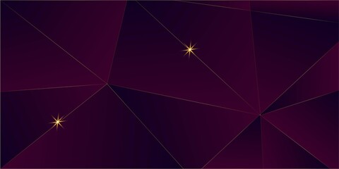 Purple Luxury Gold Background. 3D Abstract Polygonal Sparkle Cover. 