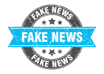 fake news round stamp with ribbon. label sign