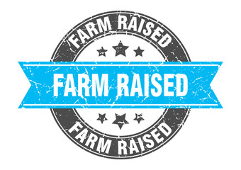 farm raised round stamp with ribbon. label sign