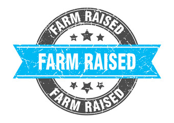 farm raised round stamp with ribbon. label sign
