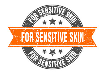 for sensitive skin round stamp with ribbon. label sign