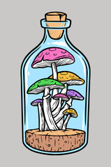 Mushrooms in the bottle illustration