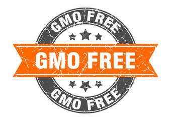 gmo free round stamp with ribbon. label sign