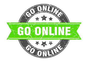 Obraz premium go online round stamp with ribbon. label sign