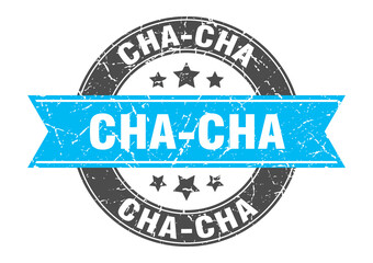 cha-cha round stamp with ribbon. label sign