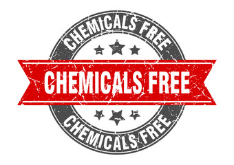 chemicals free round stamp with ribbon. label sign