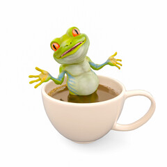 little frog cartoon is taking some coffee