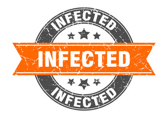 infected round stamp with ribbon. label sign