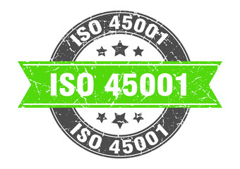 iso 45001 round stamp with ribbon. label sign
