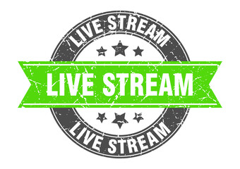 live stream round stamp with ribbon. label sign