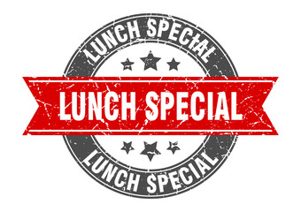Fototapeta premium lunch special round stamp with ribbon. label sign