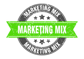 marketing mix round stamp with ribbon. label sign