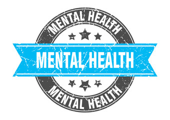 mental health round stamp with ribbon. label sign