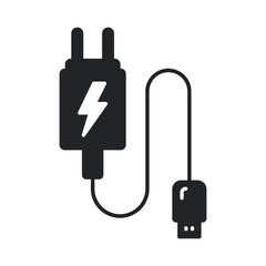 solid style usb mobile charger icon. Electric cable power supply for phone cell. Adapter plug,  electricity connector for recharge battery. Vector illustration. Design on white background. EPS 10