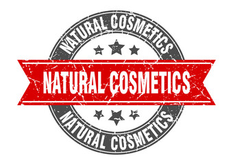 natural cosmetics round stamp with ribbon. label sign