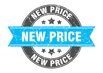 new price round stamp with ribbon. label sign