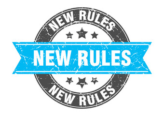 new rules round stamp with ribbon. label sign