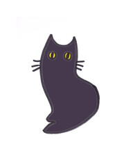 black cat with yellow eyes, graphic drawing on a white background