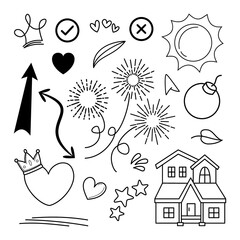 doodle vector set illustration with hand draw line art style vector.