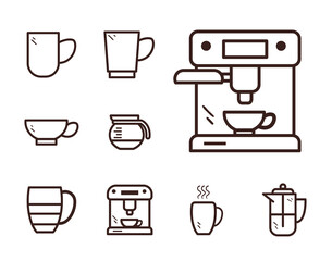 coffee line style set icons vector design