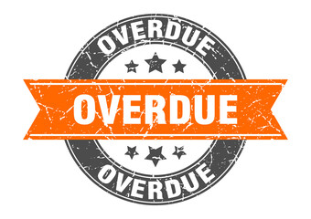 overdue round stamp with ribbon. label sign