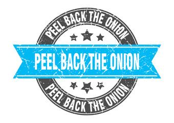 peel back the onion round stamp with ribbon. label sign