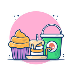 Cupcake and Candle with Bucket Vector Illustration. Halloween Day Party Concept. Flat Cartoon Style Suitable for Sticker, Wallpaper, Icon, Landing Page, Web.