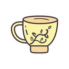 tea cup with leaves line and fill style icon vector design