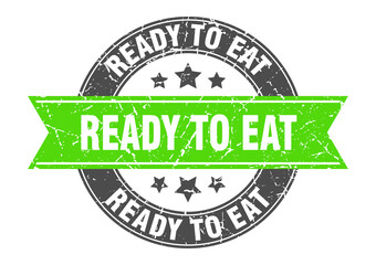 ready to eat round stamp with ribbon. label sign