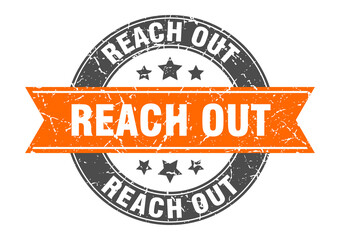 reach out round stamp with ribbon. label sign