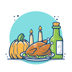 Illustration vector graphic of Thanksgiving Day. Turkey Day. Roasted Turkey Bird. Flat cartoon style perfect for sticker, wallpaper, icon, landing page, website