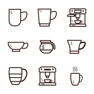 coffee line style icon set vector design