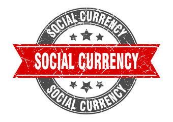 social currency round stamp with ribbon. label sign