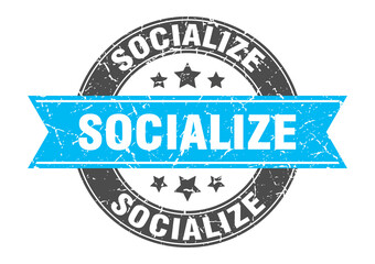 socialize round stamp with ribbon. label sign