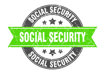 social security round stamp with ribbon. label sign