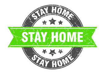 stay home round stamp with ribbon. label sign