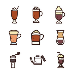 coffee line and fill style icons collection vector design