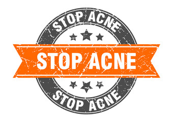 stop acne round stamp with ribbon. label sign