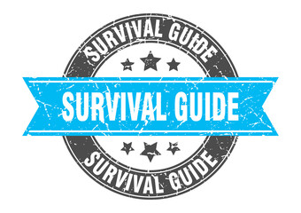 survival guide round stamp with ribbon. label sign