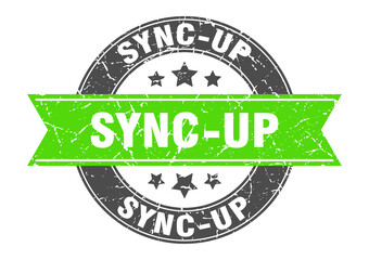 sync-up round stamp with ribbon. label sign