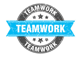 teamwork round stamp with ribbon. label sign
