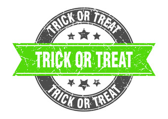 trick or treat round stamp with ribbon. label sign