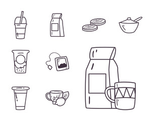 tea line style set icons vector design
