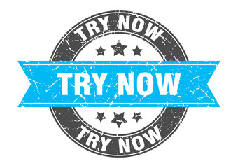 try now round stamp with ribbon. label sign