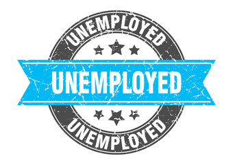 unemployed round stamp with ribbon. label sign