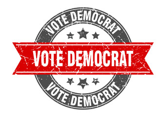 vote democrat round stamp with ribbon. label sign